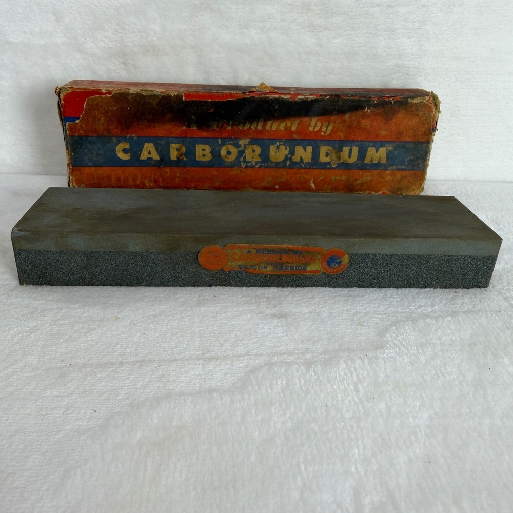 Vintage Carborundum Sharpening Stone USA Original Box Antique‎ Tool 8x2x1